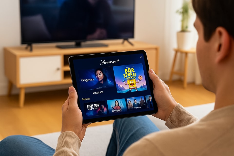 Person watching Paramount+ on tablet